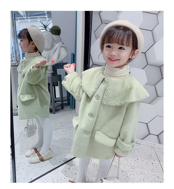 Girls Coats Baby Jackets Children Clothing Comfortable Big Collar With Pearls Spring Autumn Windbreaker HPY100: green / 120