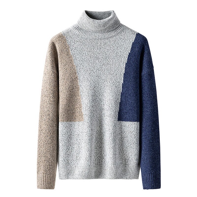 Rullekrave trøjer til mænd syninger farve simpel all-match løs harajuku chic koreansk herre tøj strikke pullover: Grå / M