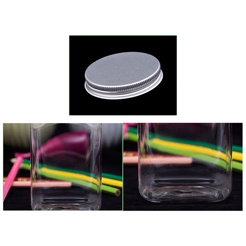 12PCS Condiment Jar Set,Transparent Plastic Bottle Food Packaging Bottle Airtight Metal Cap Empty Square Spice Container