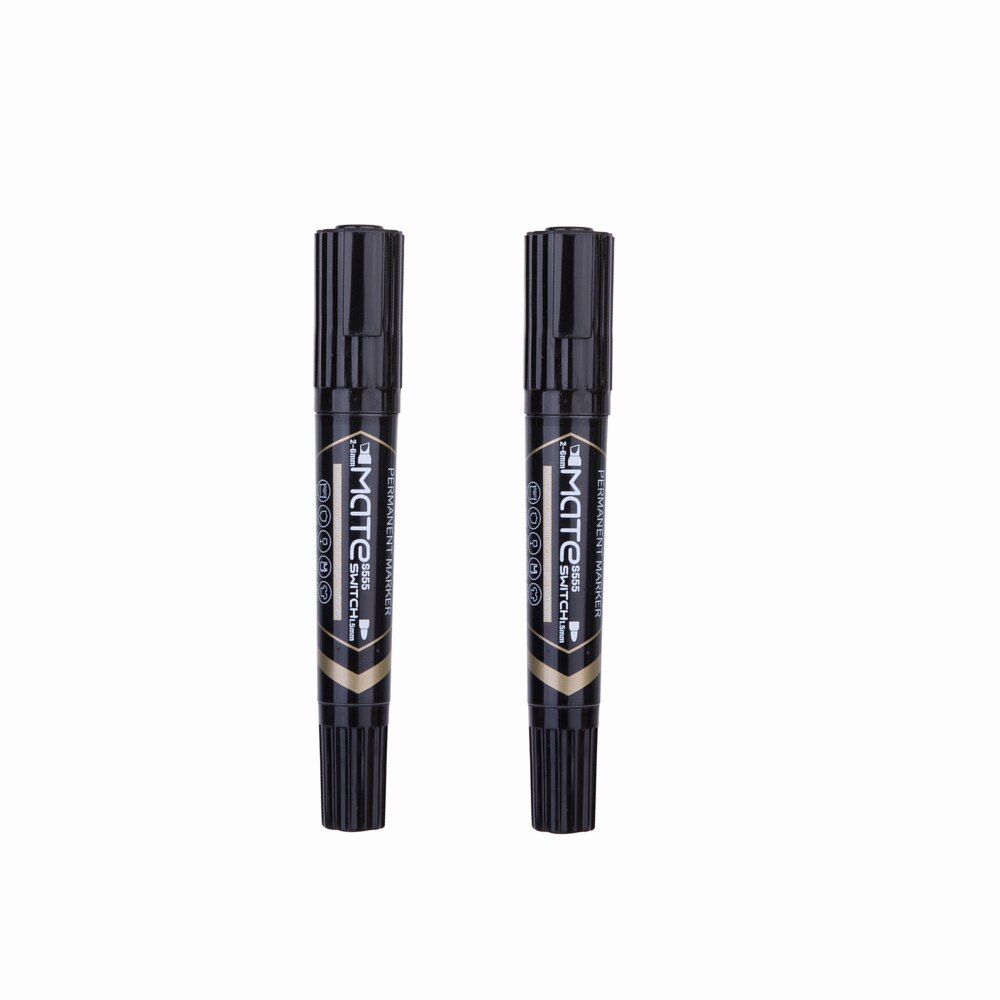 Deli Water Proof Permanente Marker 2 Stks/partij Bullet Tip 1.5Mm Beitel Tip 1-6Mm ES555 Kantoorbenodigdheden dual Tips Permanente Markers: 2 BLACK