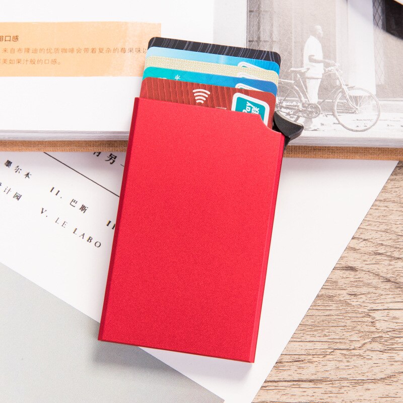 Maideduod High-grade Men Credit Card Holder Business ID Card Case Automatic RFID Card Holder Aluminium Bank Card Wallets: Red