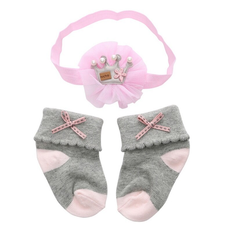 0-12M Kleinkind Baby Großen Samt strecken Haarband Krone Blume Unterhose Weiche Nicht-Unterhose Baumwolle Socken 2 stücke freundlicher freundlicher Headwear