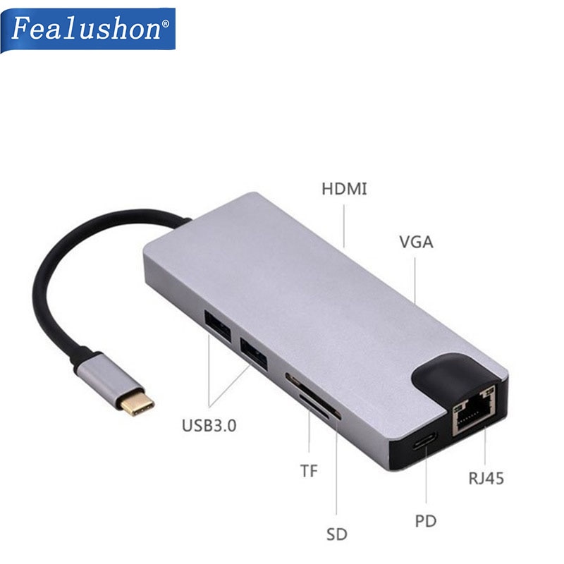 Docking Station with Type C Plug HDMI VGA USB3.0 Power Hub for Laptop Macbook Pro HP DELL Surface Lenovo Samsung s8/s9