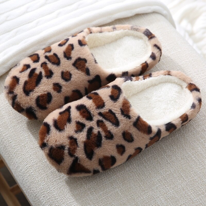 Léopard fond doux maison pantoufles femmes intérieur plancher pantoufles Non-glisse chaussures pour chambre maison femme pantoufles chaussures chaudes