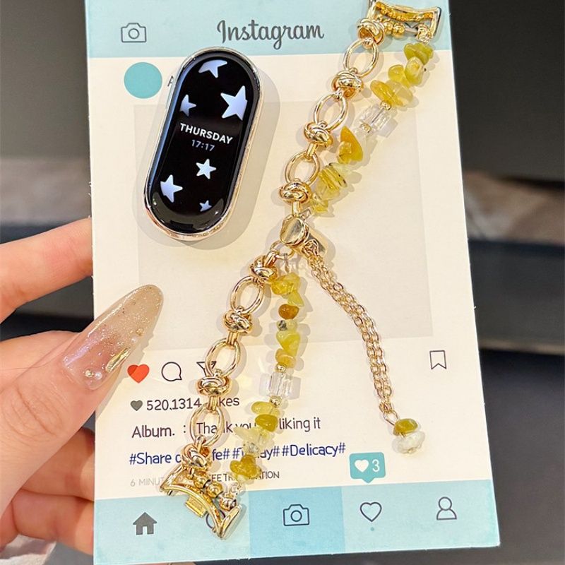 Natural gravel strap suitable for Xiaomi Band 8 Pro/9Pro，8/8NFC/9/9NFC/10/10NFC，For Mi band 3/4/5/6/7， For Redmi Watch4/Watch5: S / Yellow