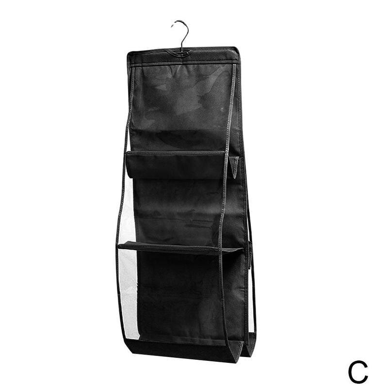 6- vaks hangende handtas organizer voor garderobekast diverse transparante wand met tas deurhanger doorzichtige tas tas schoen st  c1 t 0: Zwart