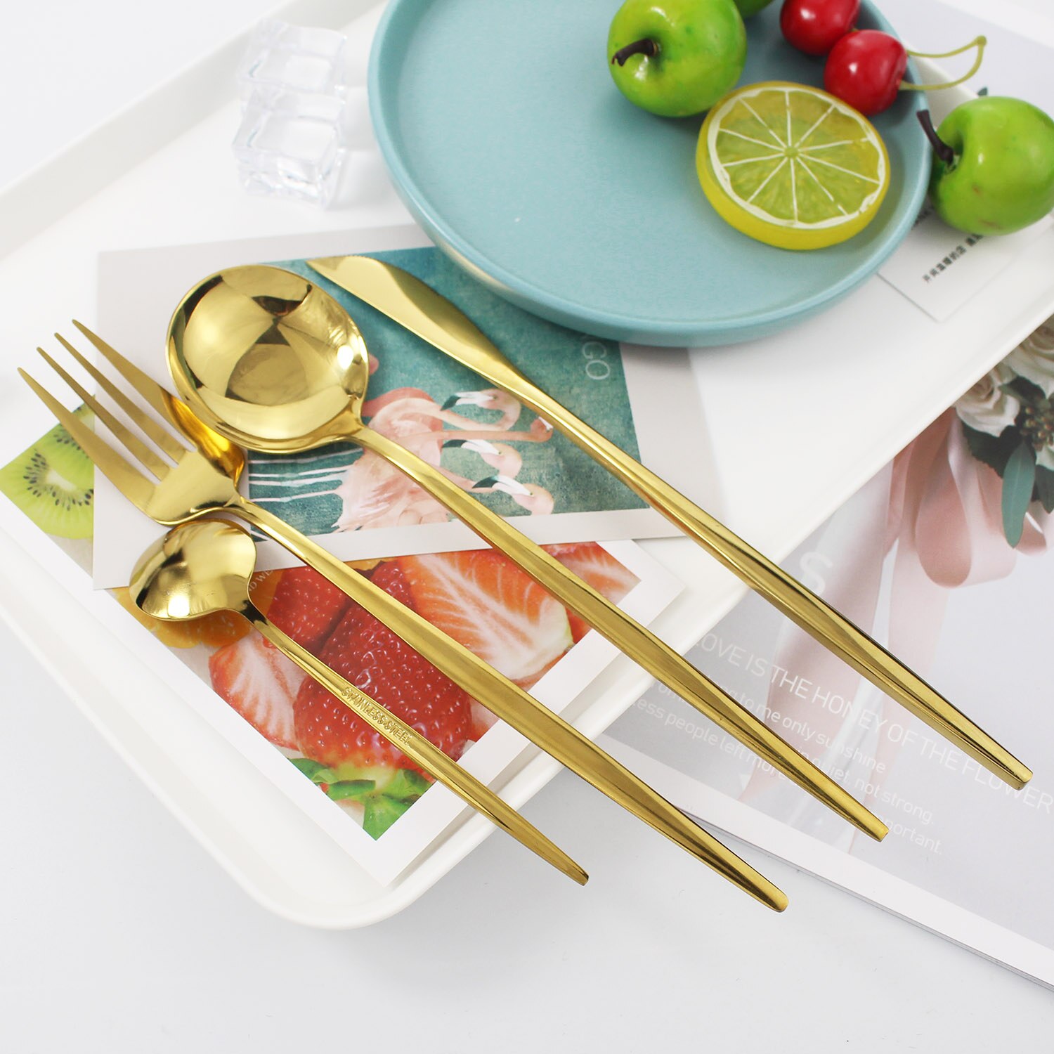 36Pcs Zwart Goud Servies Set Gouden Lepels Vorken Messen Bestek Sets Roestvrij Staal Slverware Midden Mes Vork Eetlepel