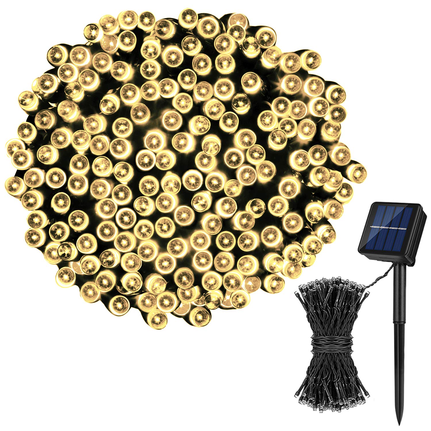 Led-plastläder soldrivna utomhusljusslingor  ip65 vattentäta 8 ljuslägen för julbröllopsdekoration: Varm vit / 11-15w