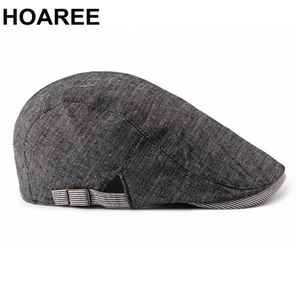 Hoaree Grijs Katoen Linnen Platte Pet Voor Mannen Lente Zomer Baret Man Britse Stijl Vintage Casual Ivy Ierse Cap Verstelbare 55-60 Cm