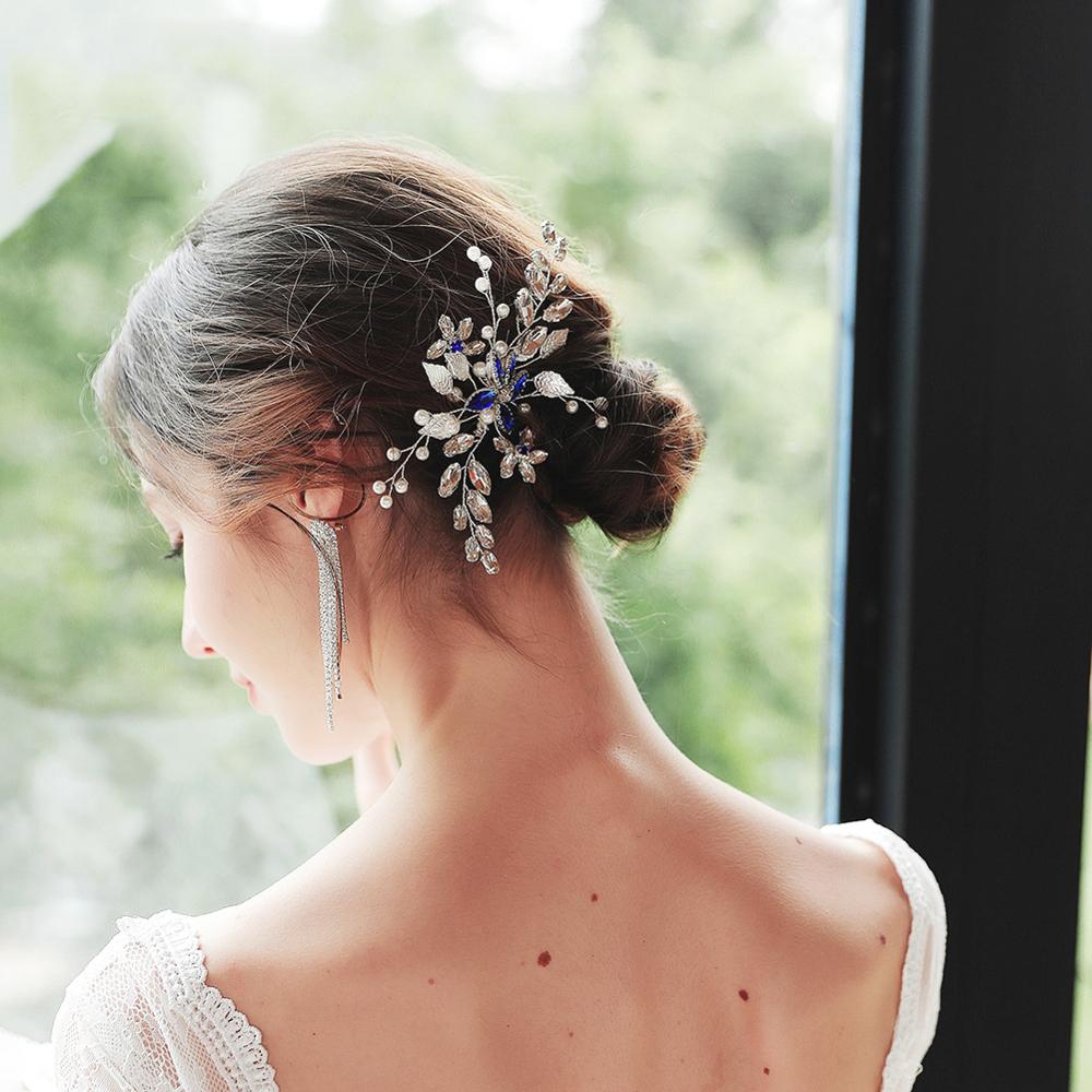 Simples acessórios de cabelo nupcial azul diamante pente de cabelo nupcial pente de cabelo acessórios de vestido de casamento