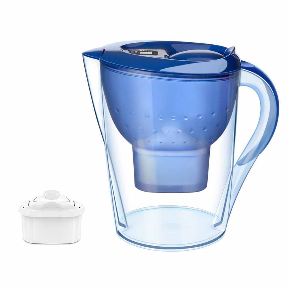Water Filter Jug Kettle With Refill Filter Cartridge Activated Carbon Water Kettle Home Office Drinkware Purifier: Blue