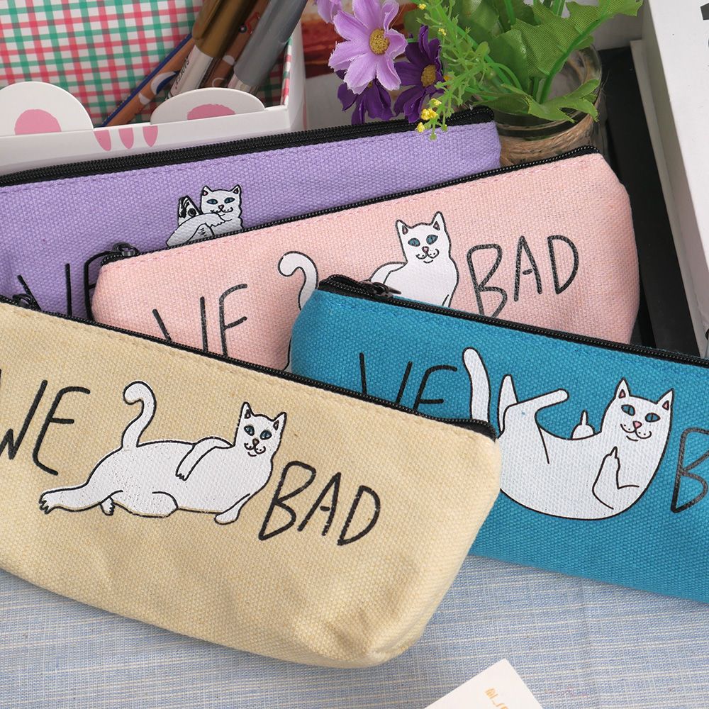 Śmieszne piórnik kotem płótno piórnik dzieci Gfit stojak na pędzle robić makijażu torby gorący