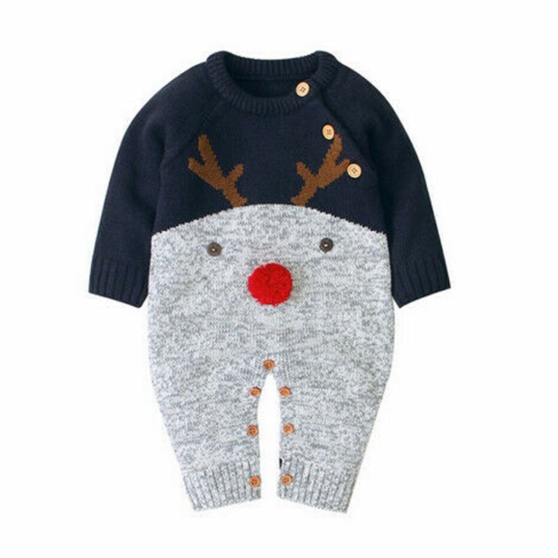 Peleles de punto para bebé de Navidad, ropa para bebé o niños, suéter cálido de invierno, mono, trajes con figura de venado de dibujos animados para niños pequeños: Black / 6 meses