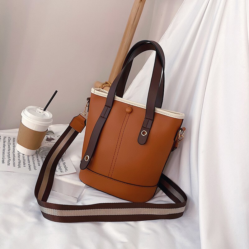 High Grade Sense Bag Western Style WOMEN'S Bag Style Korean-style Versatile Shoulder Bag Retro Hand Bucket Bag: Brown