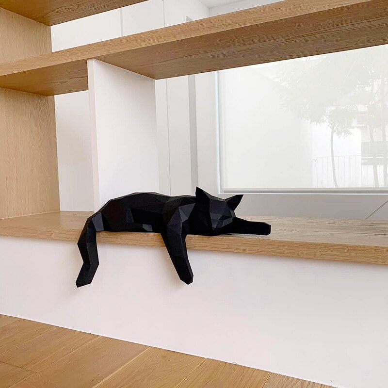Papier Papercraft 3D Lowpoly escalade mur de chat noir, décoration murale de chambre à coucher, décorations artistiques de fête, couloir de maison, jouets à faire soi-même