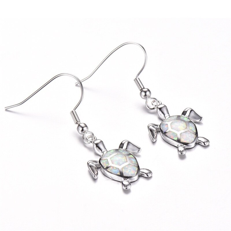 Pendientes con colgante de ópalo de imitación azul para mujer, aretes con forma de tortuga, Animal, de joyería de boda,