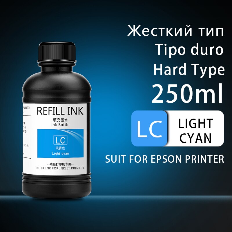 250ml/Bottle UV Ink Bottle For Epson L800 L805 L1800 R290 R300 1390 1400 1410 1430 1500W R3000 DX5 DX7 Universal UV Printer Ink: 1PC-Light Cyan-Hard