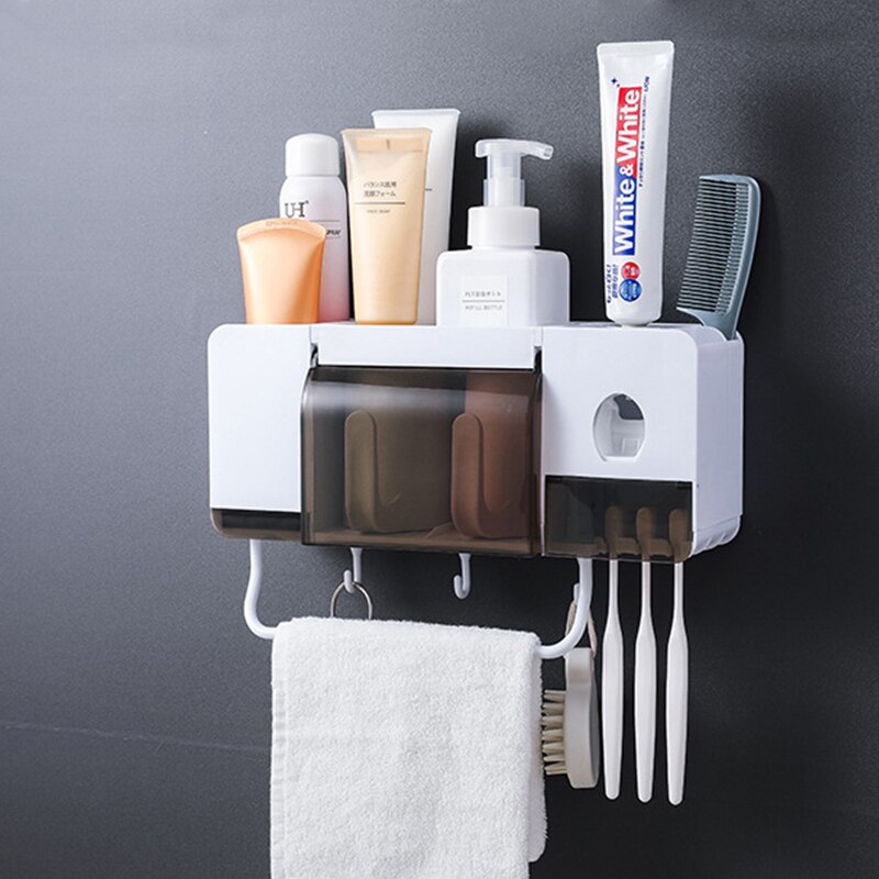 Tandenborstel Houder Automatische Tandpasta Dispenser Badkamer Opslag Rack Organizer Washroom Accessoires Set Handdoek Houder Gereedschappen