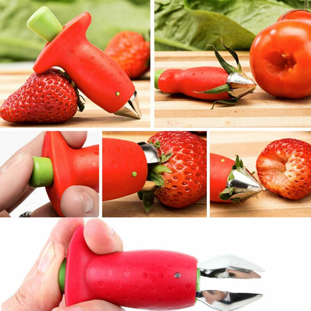 1Pc Fruit Blad Remover Aardbei Huller Metalen Tomaat Remover Gadget Aardbei Stengels Plastic Keuken Gadgets Hullers F6U0