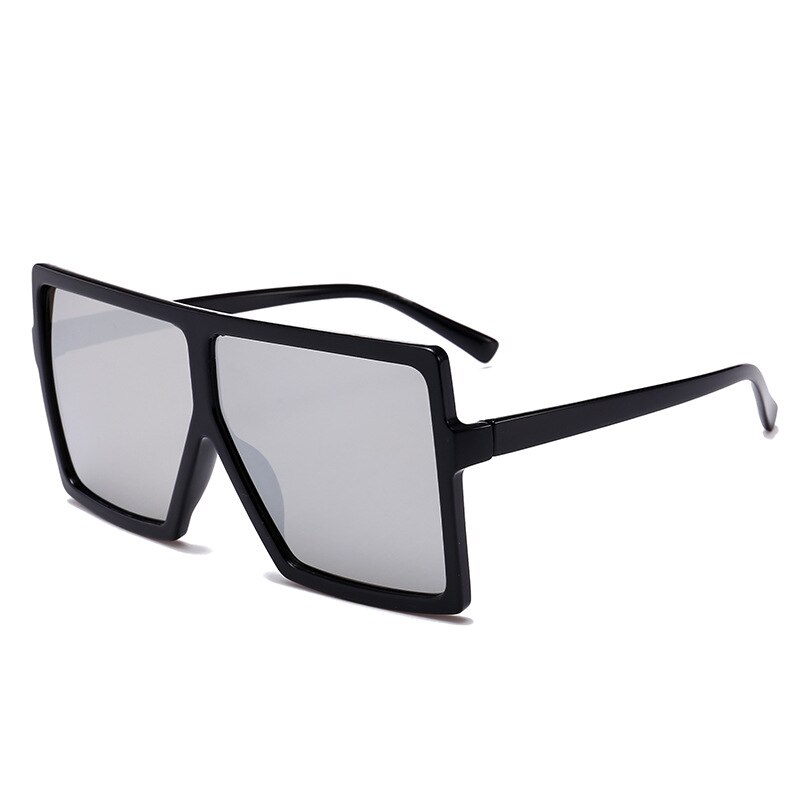 Kørebriller kvinde mand overdimensioneret firkantet luksus farve solbriller vintage luksus stor ramme briller  uv400 driver beskyttelsesbriller: Sort ramme sølv