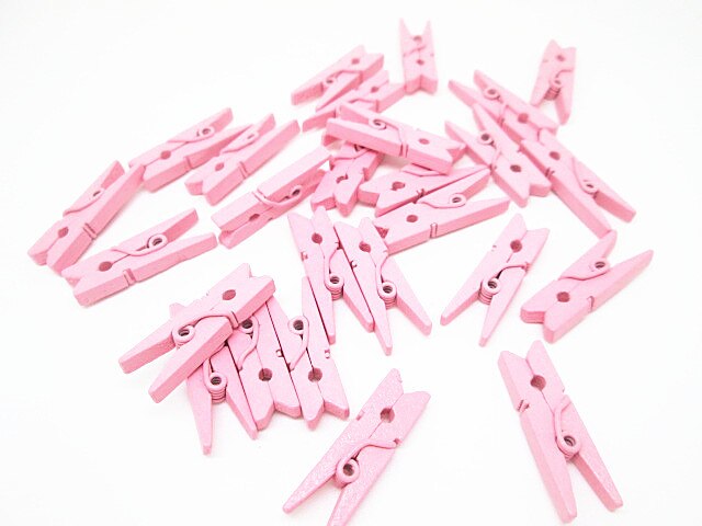 200 stuks 25mm mini houten knijpers wasknijpers clips bruiloftsversieringen scrapbooking ,14 kleuren: Roze