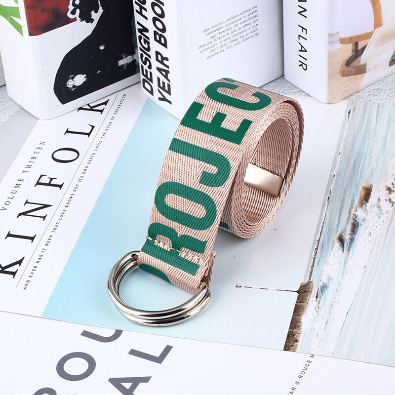Cinturón de lona con estampado de letras para hombre y mujer, cinturón de nailon con estampado de letras, cintura larga, punk,: green letter