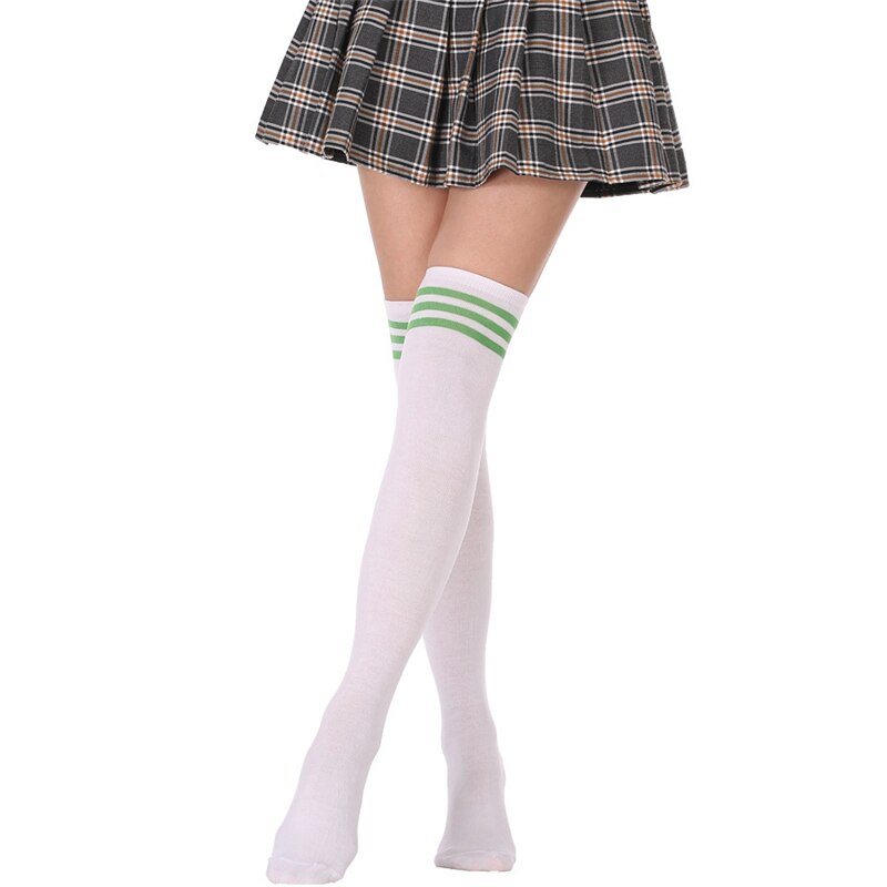 Women Girls Long Tube Socks Stripes Over Knee Length Sports Stockings for Dancing Running Travelling Cycling: white green