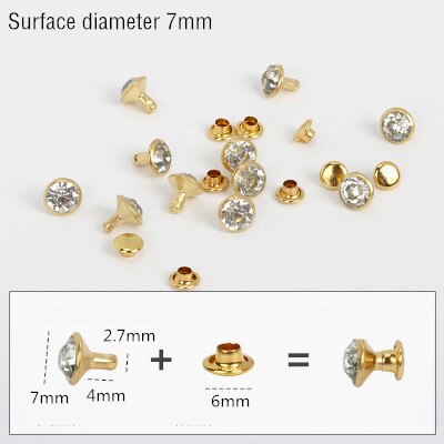 1000Sets 5-11mm Crystal Rhinestone Trim Rivets Diamante Studs DIY Clothing Bag Leather Decorative Rebite Spikes Glass Drill Nail: Gold 7mm