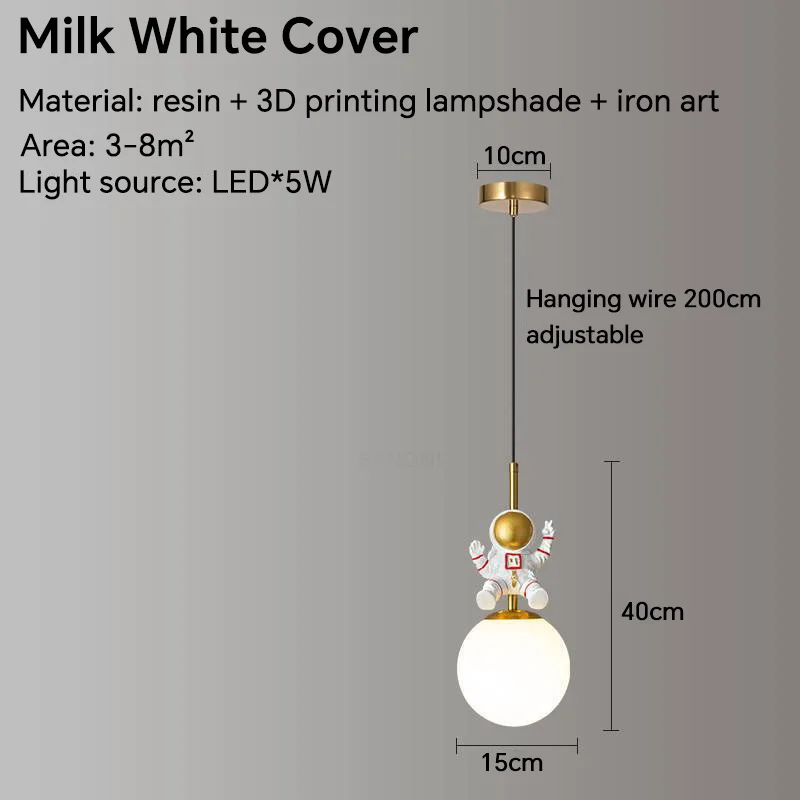 Lámpara colgante para la cama de la habitación de los niños, luz minimalista moderna, lámpara de lujo para dormitorio de niño, lámpara de Luna, candelabro pequeño de astronauta: Color blanco cálido / Castaño