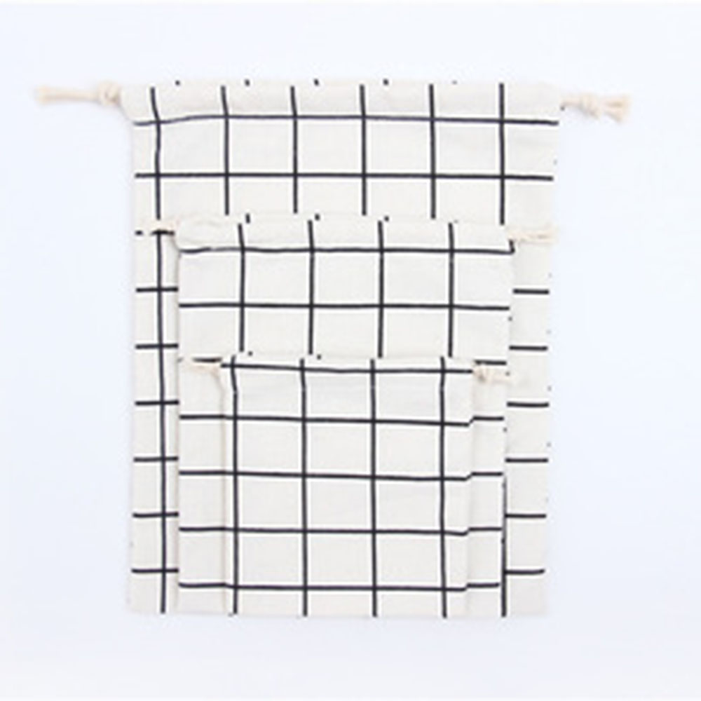 Shopping Bag Cotton Fabric Portable Plaid Grocery Bags Drawstring Bag Unisex Makeup Pouch Large Capacity