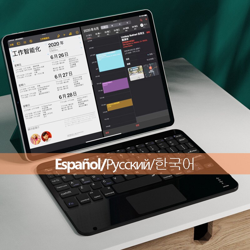 Teclado inalámbrico con Touchpad, teclado ruso, español, coreano, para iPad, teléfono, tableta, IOS, Windows, Bluetooth