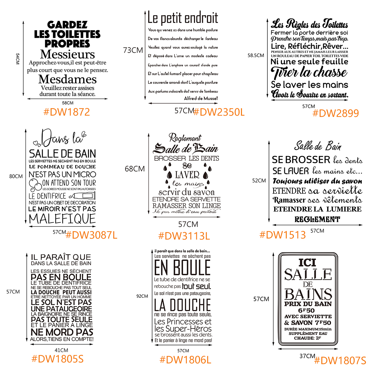 Autocollant Mural Citation Les règles Des Toilettes, Papier Peint De Décoration pour Salle De Bain, WC