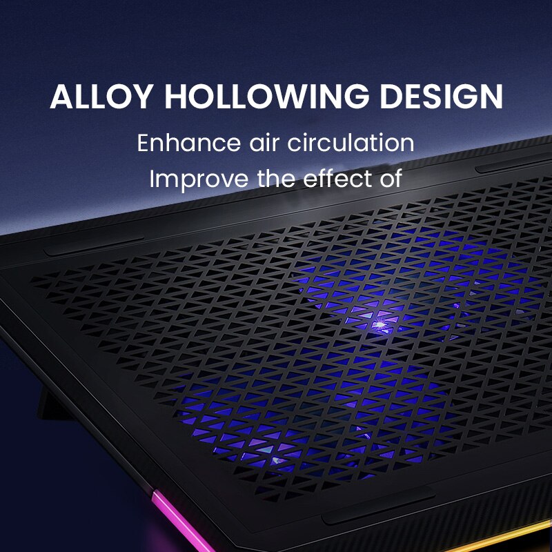 Llano innen 17 tommer spilling laptop kjøler 3 fans laptop kjølepute full omgi rgb telt notisbok radiator stativ