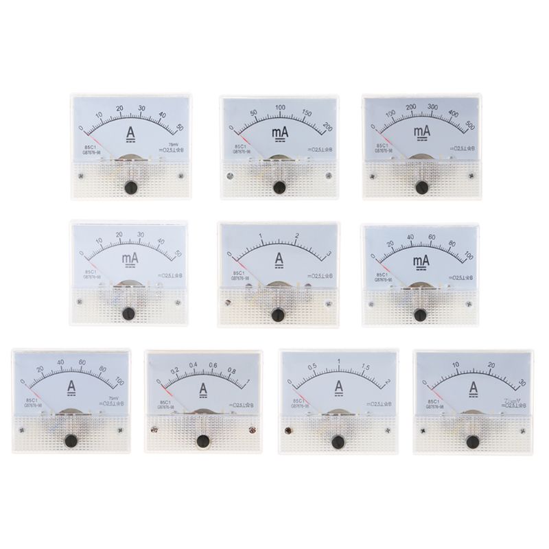 85C1 Ammeter DC Analog Current Meter Panel Mechanical Pointer Type 1/2/3/30/50/100A 50/100/200/500mA