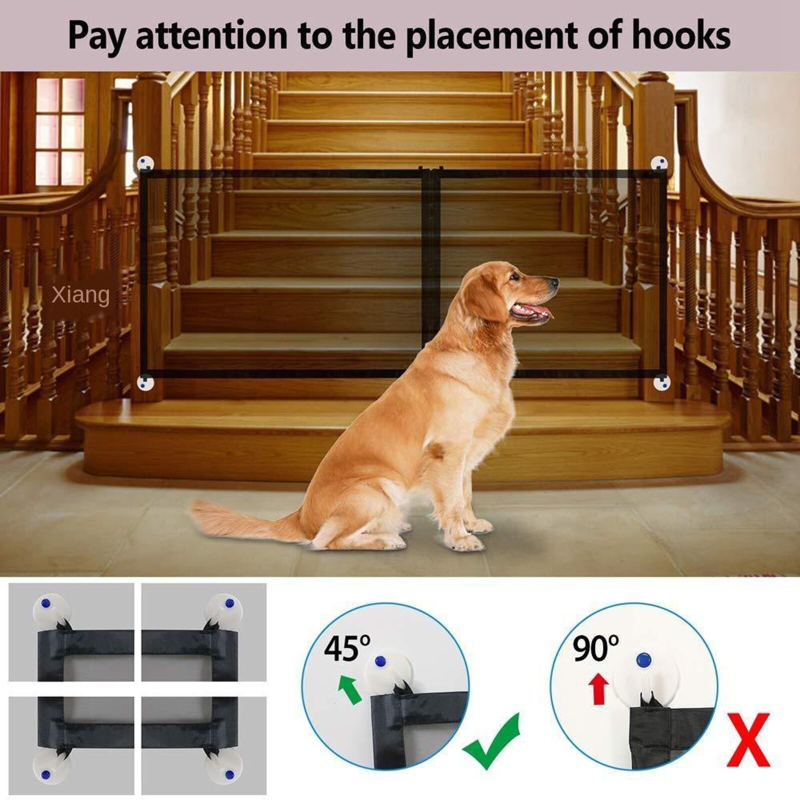 Dogs Mesh Gate Safety Fence Safe Guard with Zipper for Hall Doorway, Super Durable