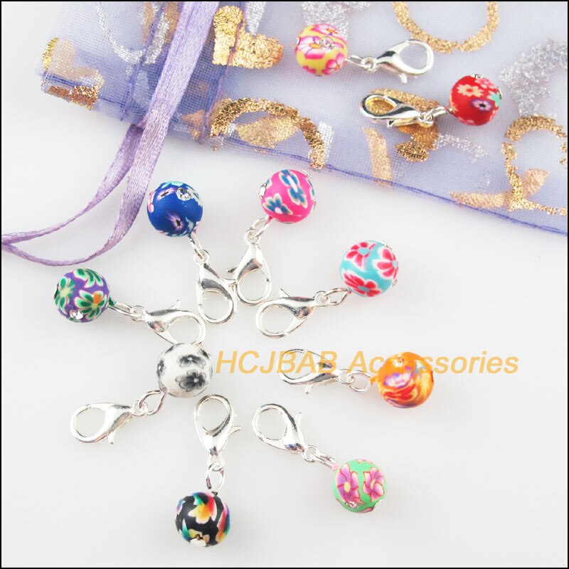 20 Round Flower Beads Charms Connectors Clasps Silver Plated Mixed Clay