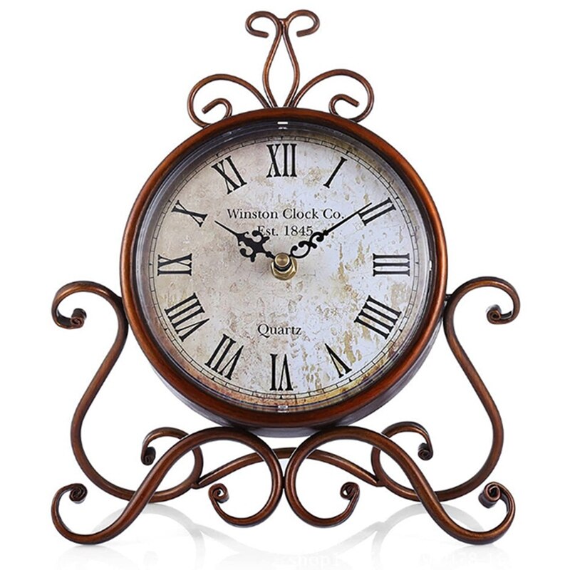 Horloge De Table Rétro Silencieuse - Cadran Romain, Métal, Pour Salon Bureau Décoration - Blanc