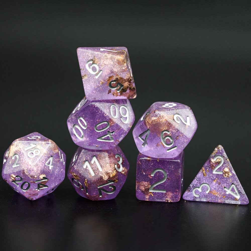 7 Stks/set Goudfolie Dnd Dobbelstenen D & D Dobbelstenen D4 D6 D8 D10 D % D12 D20 Polyhedral Games dobbelstenen Set Voor Mtg Rpg: Purple