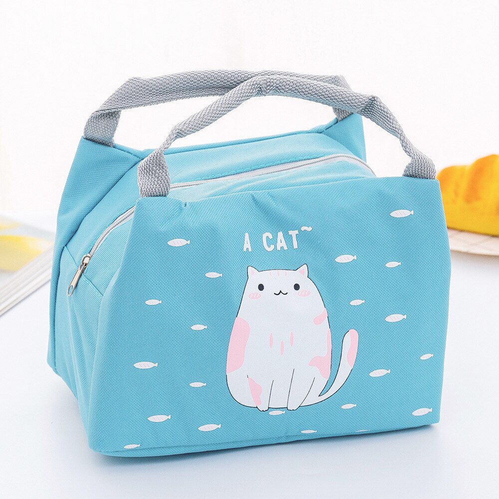 Cartoon Draagbare Isolatie Zak Behoud En Warmte Behoud Oxford Lunch Tas Verdikte Waterdichte Bento Tas: Blue cat