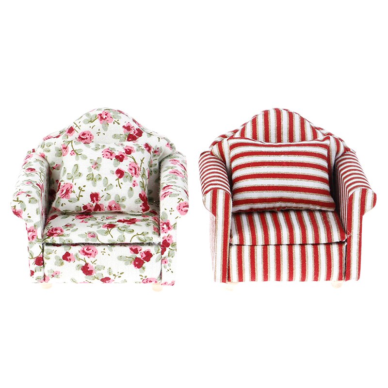 1/12 mini Stampa Floreale Divano con Cuscino Modello di Casa Delle Bambole Camera arredamento puntello Fotografia in Miniatura per La Casa Ornamenti Decorativi