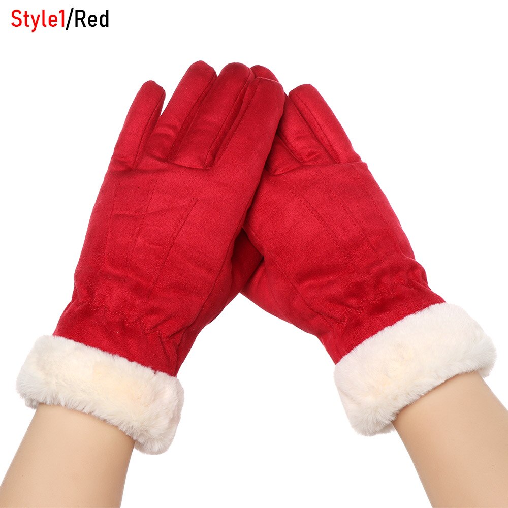 Nuevos guantes de invierno de dedos completos para mujeres mantener el calor lindo peludo guantes de deporte al aire libre más guantes de pantalla táctil de terciopelo: style1-red