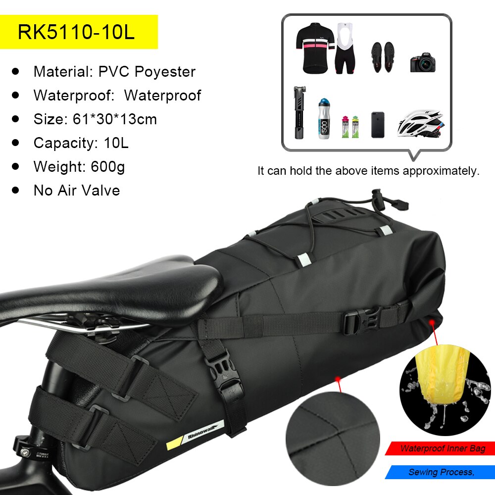 Rhinowalk Bike Saddle Bag Mount Stabilizer Bracket With Rubber Pads Rear Rack Bag Holder Bike Pannier BagTail Seat Saddle Bag: RK5110-10L-Standard