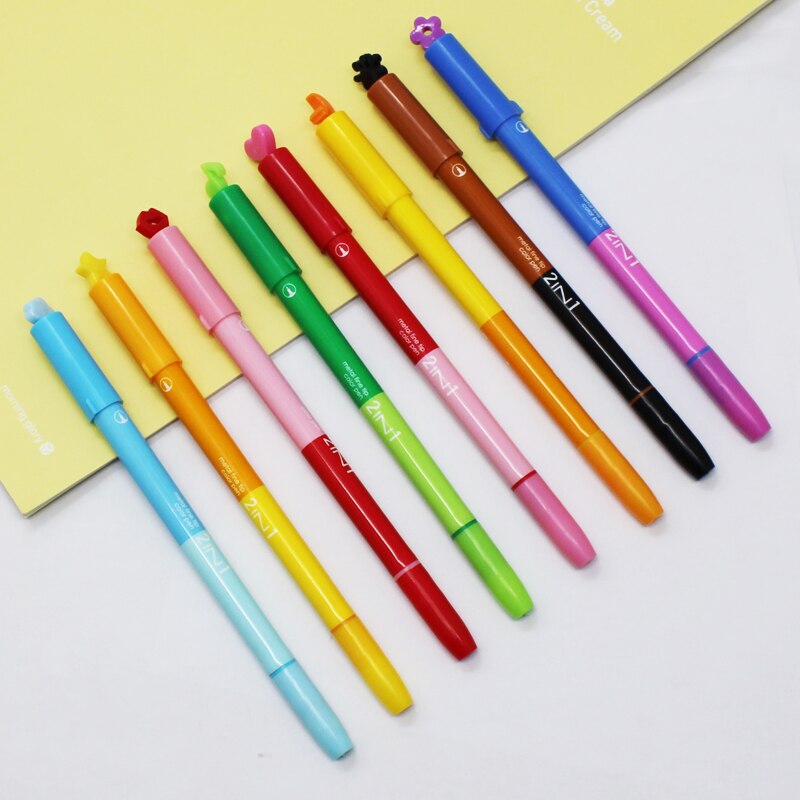 40 pcs/Lot métal pointe fine couleur stylo 2 en 1 timbre sceau surligneur marqueur double face écriture Scrapbooking fournitures scolaires EB775