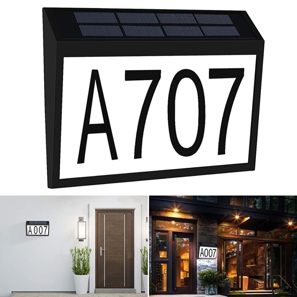 Solar LED Light Outdoor Solar House Number Sign Lighting Waterproof Garden Yard Porch Light Decoration LED House Number: Black Body