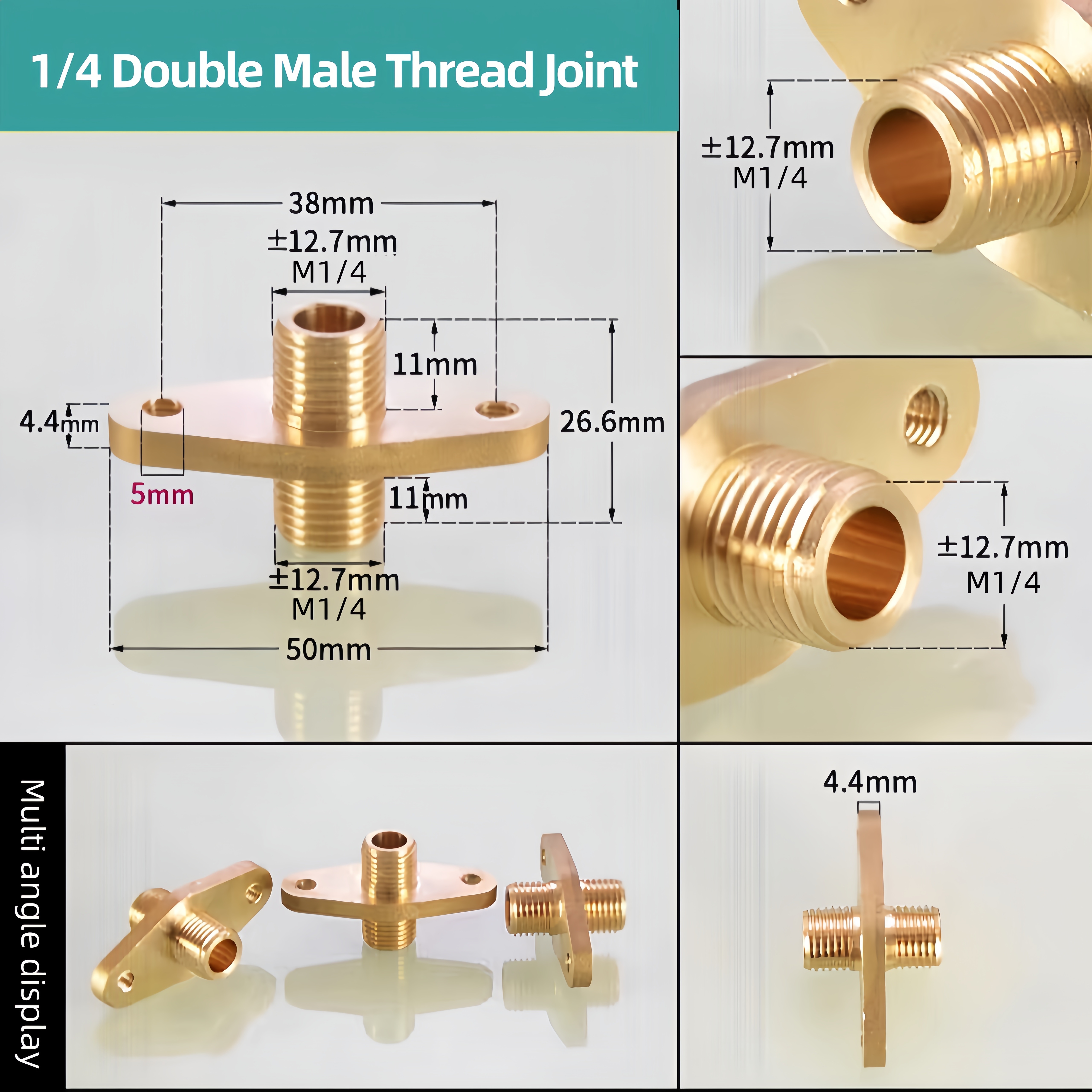 1/4 3/8 1/2 3/4 1 Inch Brass Water Pipe Accessories Copper Male/Female Thread Flange fixed Ear Joint Drinking Fountain Connector: Gold / 1/2''