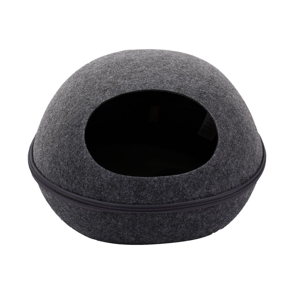 Rits kattenbed voor katten grotbed van natuurlijk vilt comfortabel kattenhuis met kussen: Grijs
