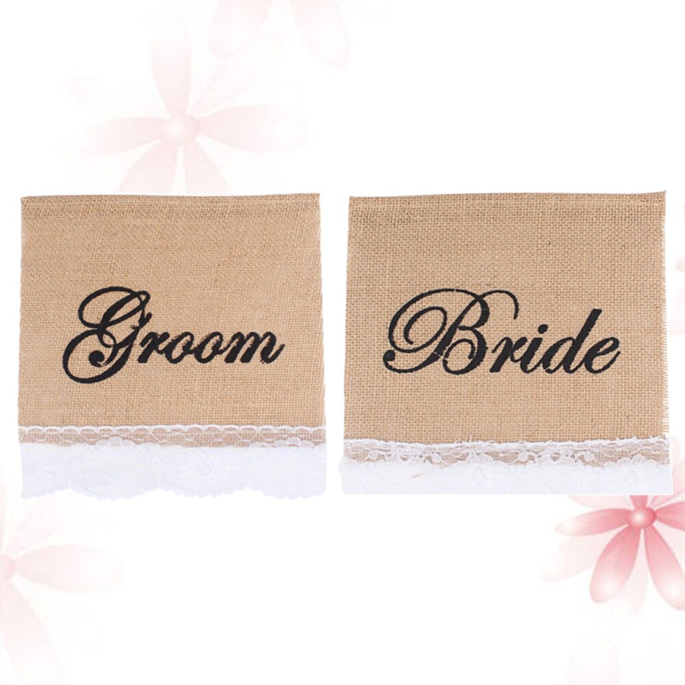 1pc Groom Bride Sign Chair Banner Chair Decor Sign Linen Flag Chair Sign for Wedding Anniversary Reception: Default Title