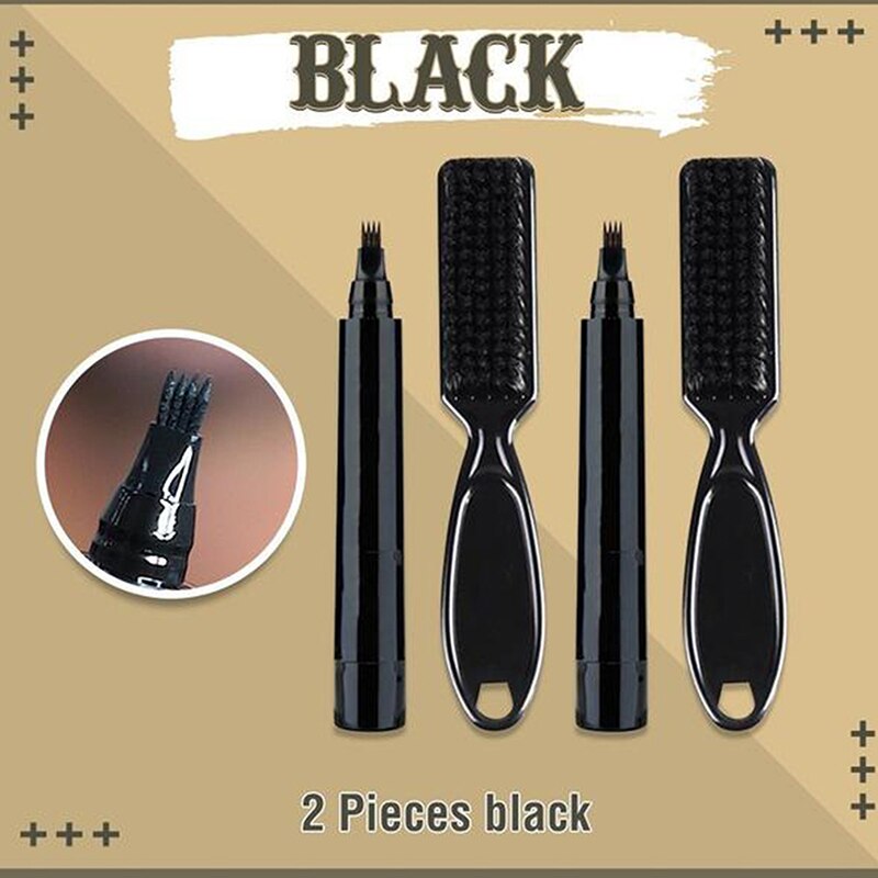 Kit de pluma rellenadora de barba, para áreas parches, 4 puntas, bigote, dibujo, pincel impermeable y resistente al sudor, negro/marrón oscuro SA