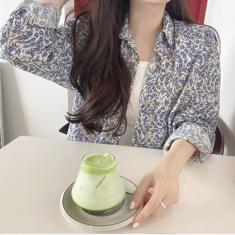 Camisas de manga larga con estampado Floral para mujer, blusas informales holgadas, botones elegantes Y2K, coreana, primavera y otoño, novedad