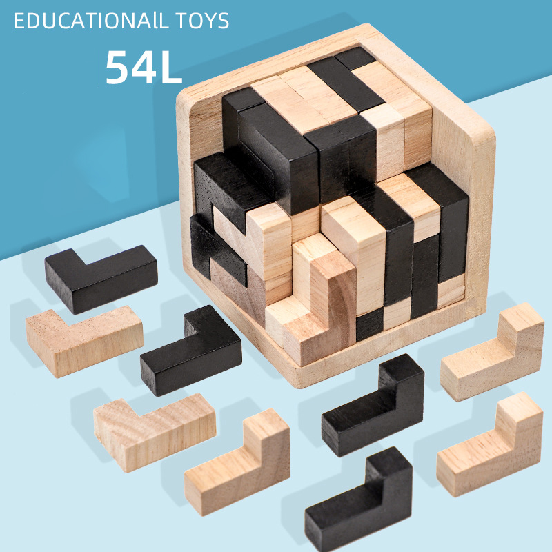 3D Wooden Puzzles IQ Toy 54pcs L/ 54pcs TH shape Cube Educational Toys for Puzzle Enthusiasts, Intellectual Game